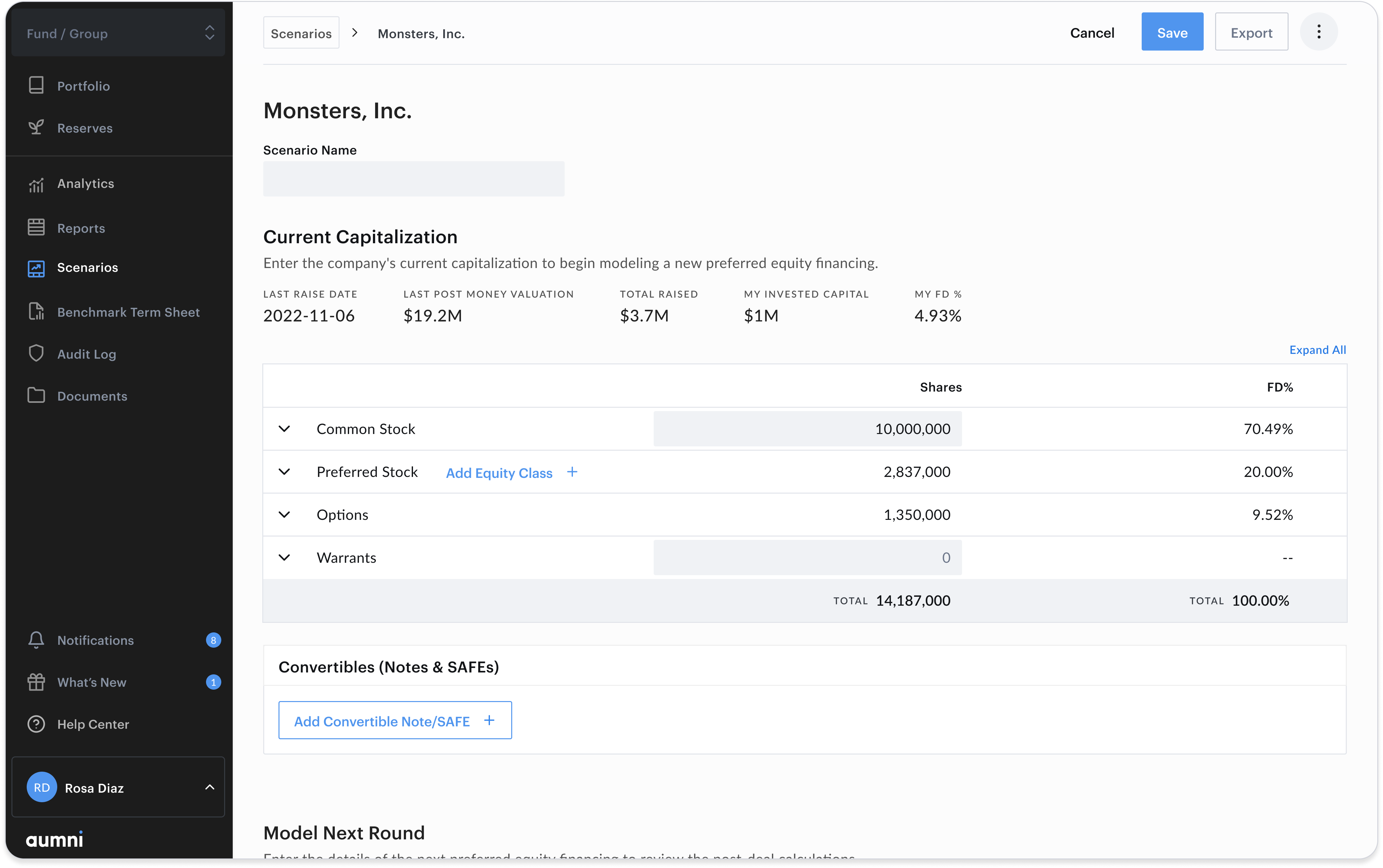 New Scenario - Existing Company Initial State